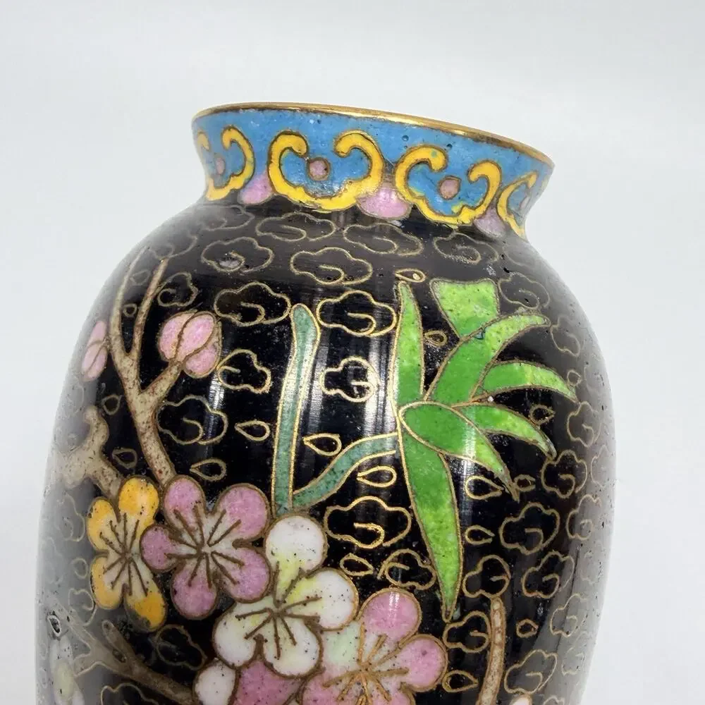 Black Cloisonne Floral Vase Miniature 4